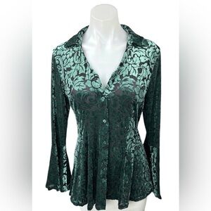 Ultra Pink Womens Whimsigoth Velvet Burnout Top Size S Bell Sleeve Fairy Grunge